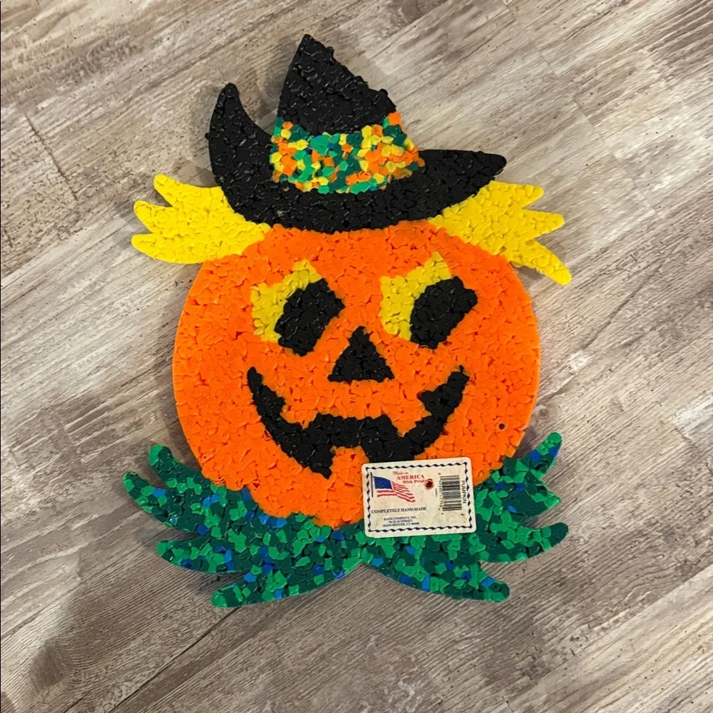 Vintage Melted Plastic Popcorn Jack O' Lantern Halloween Decor